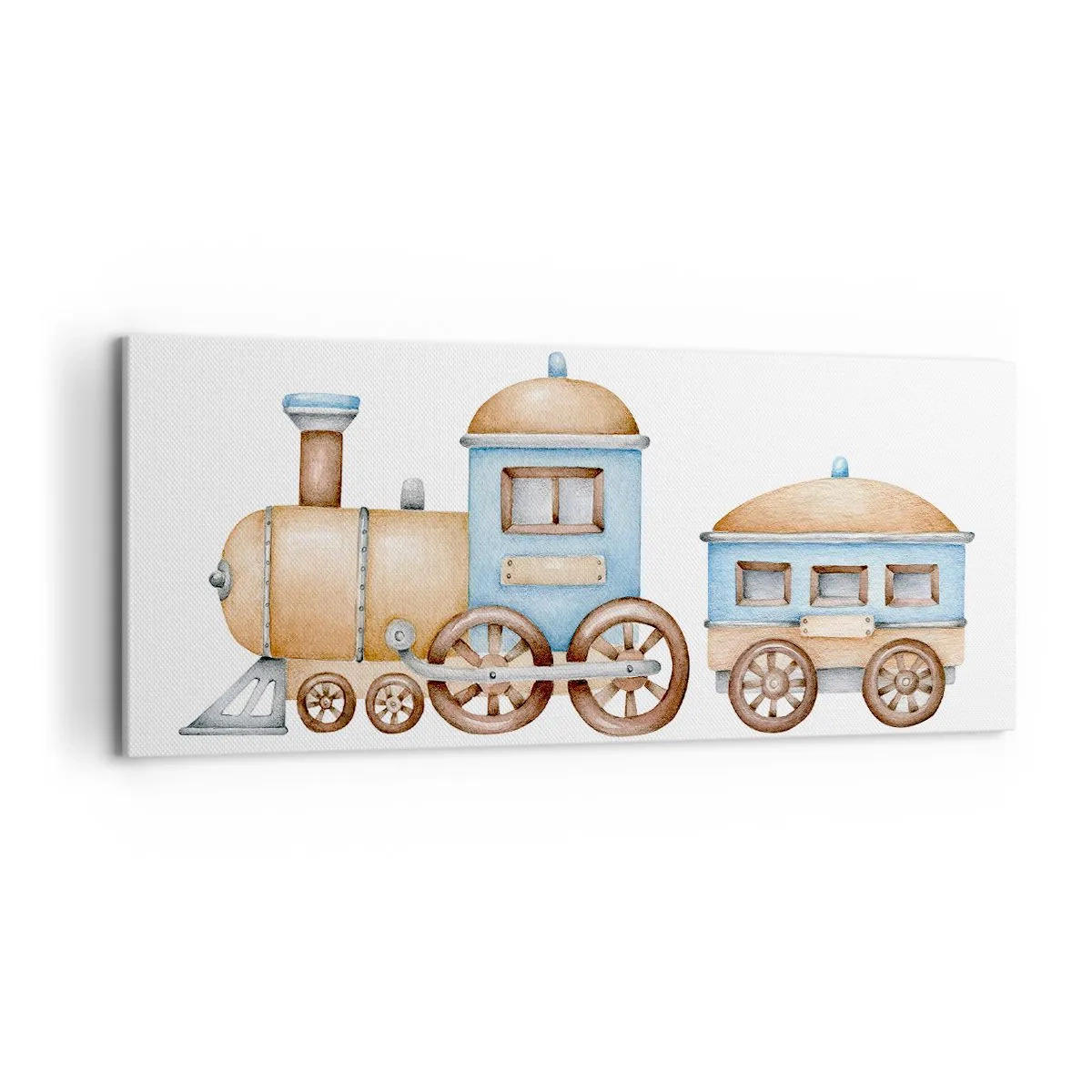 Impression sur toile - Image sur toile - Dessin d'un train aux tons pastel sur fond blanc - 120x50cm - Il est à la gare... - Décoration murale moderne pour le salon et la chambre ARTTOR