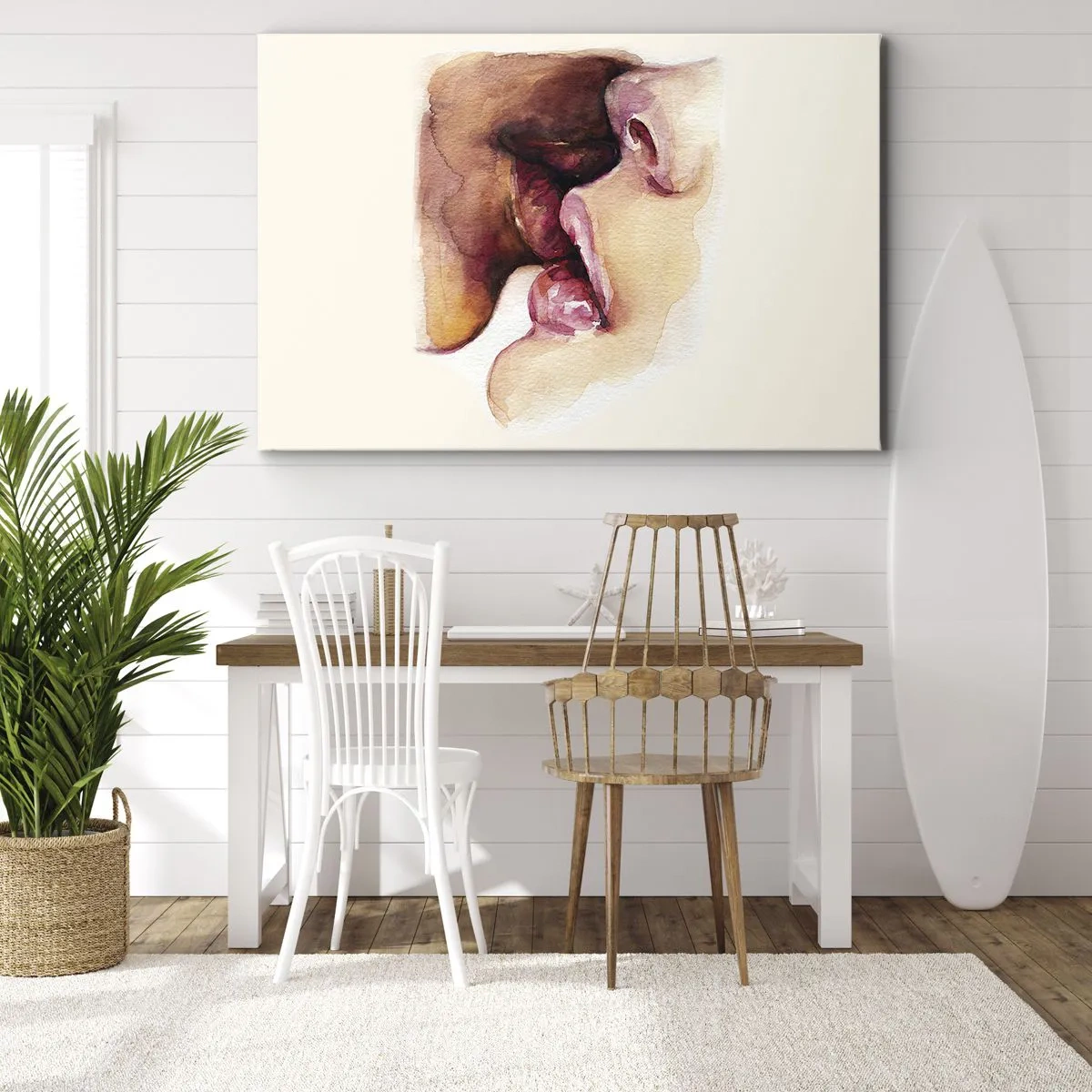 Impression sur toile - Image sur toile - Une aquarelle représentant un gros plan d'un visage - 70x50cm - Comme le jour et la nuit, la terre et le ciel - Décoration murale moderne pour le salon et la chambre ARTTOR