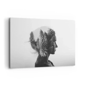 Impression sur toile - Image sur toile - Un portrait subtil avec des éléments de la nature - 100x70cm - Dame de la pinède - Décoration murale moderne pour le salon et la chambre ARTTOR