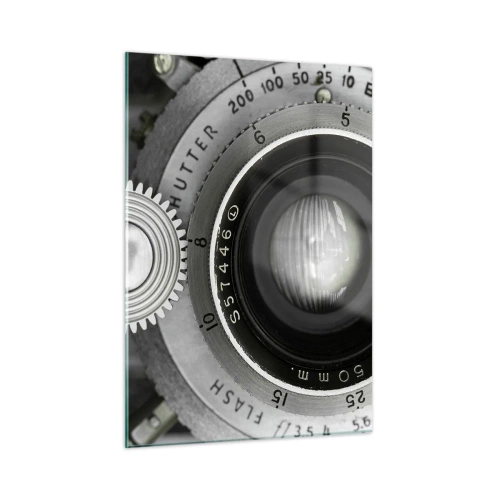 Impression sur verre - Image sur verre - Gros plan d'un vieil objectif d'appareil photo, plein de nostalgie et d'atmosphère vintage. - 50x70cm - Histoire d'Hollywood - Décoration murale moderne pour le salon et la chambre ARTTOR