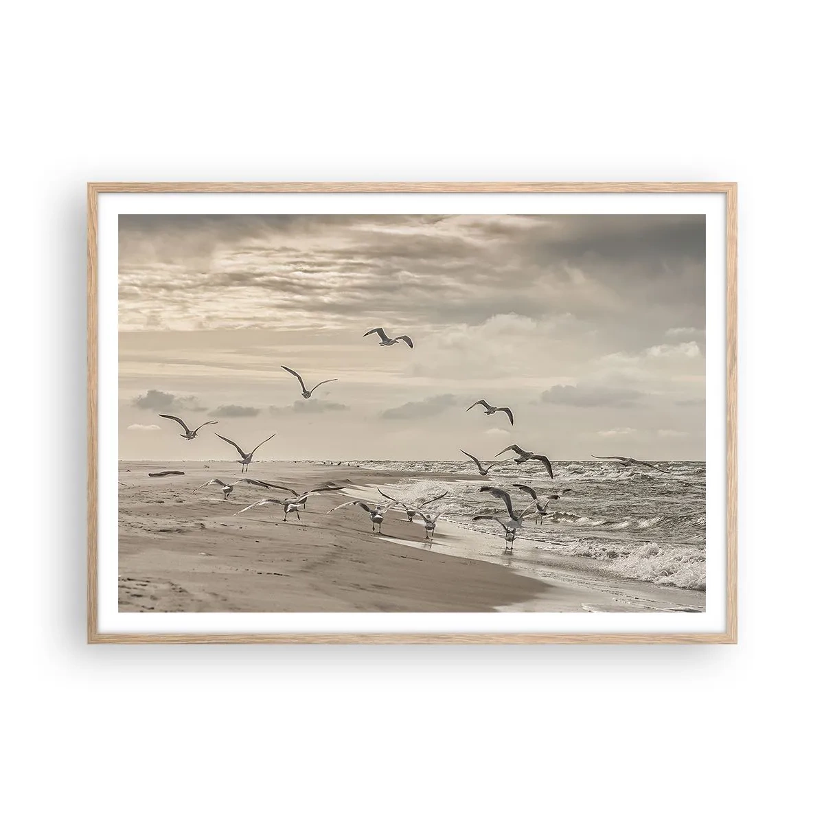 Affiche dans un chêne clair - Poster - Le bruit de la mer, le chant des oiseaux - 100x70 cm