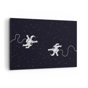 Impression sur toile - Image sur toile - Des astronautes flottant dans l'espace sur fond d'étoiles - 120x80cm - Sortie cosmique - Décoration murale moderne pour le salon et la chambre ARTTOR