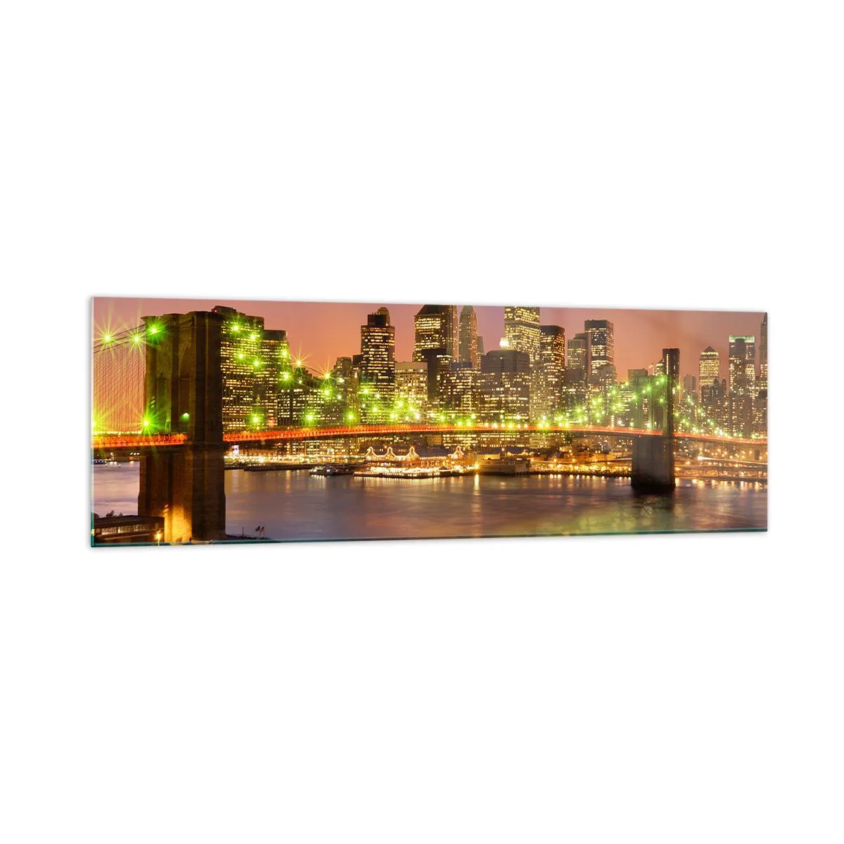 Impression sur verre - Image sur verre - Pont illuminé dans une ville moderne la nuit - 160x50cm - Ici la lumière ne s'éteint jamais - Décoration murale moderne pour le salon et la chambre ARTTOR