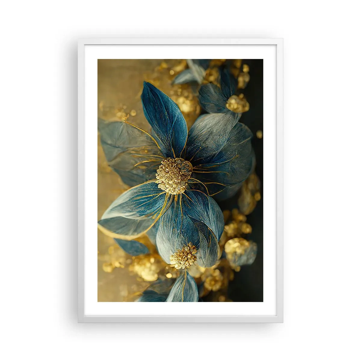 Affiche dans un cadre blanc - Poster - Fleurir avec de l'or - 50x70 cm