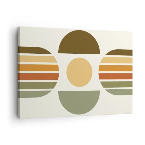 Impression sur toile - Image sur toile - Composition géométrique avec des demi-cercles et des rayures dans des tons terreux - 70x50cm - Dans les coulaurs de la terre - Décoration murale moderne pour le salon et la chambre ARTTOR