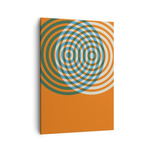 Impression sur toile - Image sur toile - Cercles concentriques sur fond orange - 50x70cm - Variation circulaire abstraite - Décoration murale moderne pour le salon et la chambre ARTTOR