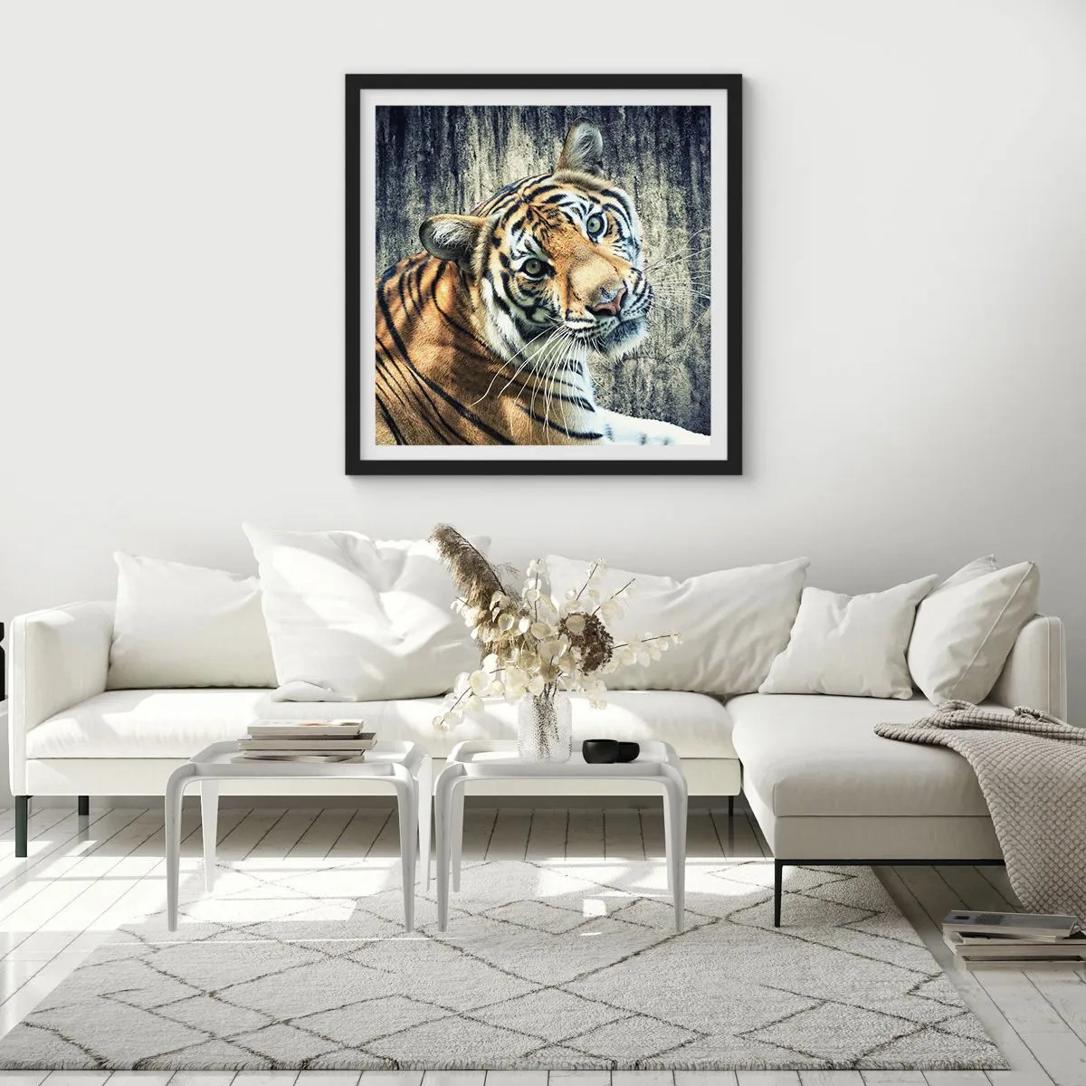 Affiche dans un cadre noir - Poster - Portrait dans les flots de lumière - 40x40 cm