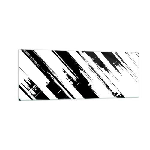 Impression sur verre - Image sur verre - Lignes noires et blanches et motifs géométriques dans un style moderne - 140x50cm - Une composition intense et dynamique - Décoration murale moderne pour le salon et la chambre ARTTOR