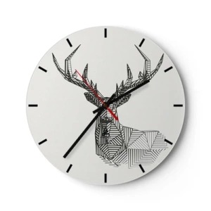 Horloge murale - Pendule murale - Cerf géométrique linéaire sur fond clair - 30x30cm - Cerf dans un style cubique - Décoration murale moderne pour le salon, la cuisine et la chambre ARTTOR