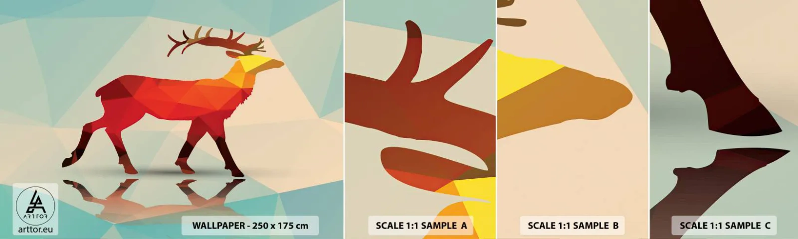 Échantillon de Papier Peint Autocollant Deluxe Sticker - Cerf géométrique - Animaux, Cerf, Figure géométrique - 100x30 cm