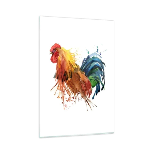 Impression sur verre - Image sur verre - Coq coloré dans un style aquarelle - 80x120cm - Robe royale, fierté royale - Décoration murale moderne pour le salon et la chambre ARTTOR