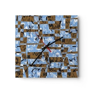 Horloge murale - Pendule murale - Une composition abstraite de rectangles dans des tons de marron et de bleu. - 30x30cm - Une découpe non humaine - Décoration murale moderne pour le salon et la chambre ARTTOR