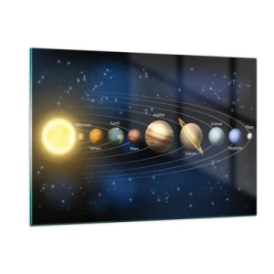 Impression sur verre - Image sur verre - Le système solaire avec des planètes et des étoiles en arrière-plan - 120x80cm - L'une des dix - Décoration murale moderne pour le salon et la chambre ARTTOR