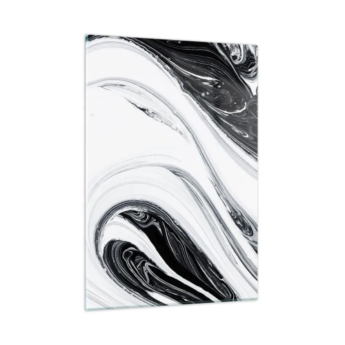 Impression sur verre - Image sur verre - Lignes tourbillonnantes noires et blanches ressemblant à du marbre dans un style abstrait - 50x70cm - Une combinaison d'opposés - Décoration murale moderne pour le salon et la chambre ARTTOR