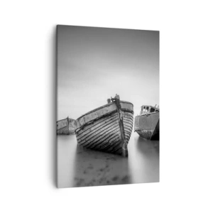 Impression sur toile - Image sur toile - Bateaux abandonnés sur une eau calme - 50x70cm - Cùest déjà un souvenir... - Décoration murale moderne pour le salon et la chambre ARTTOR
