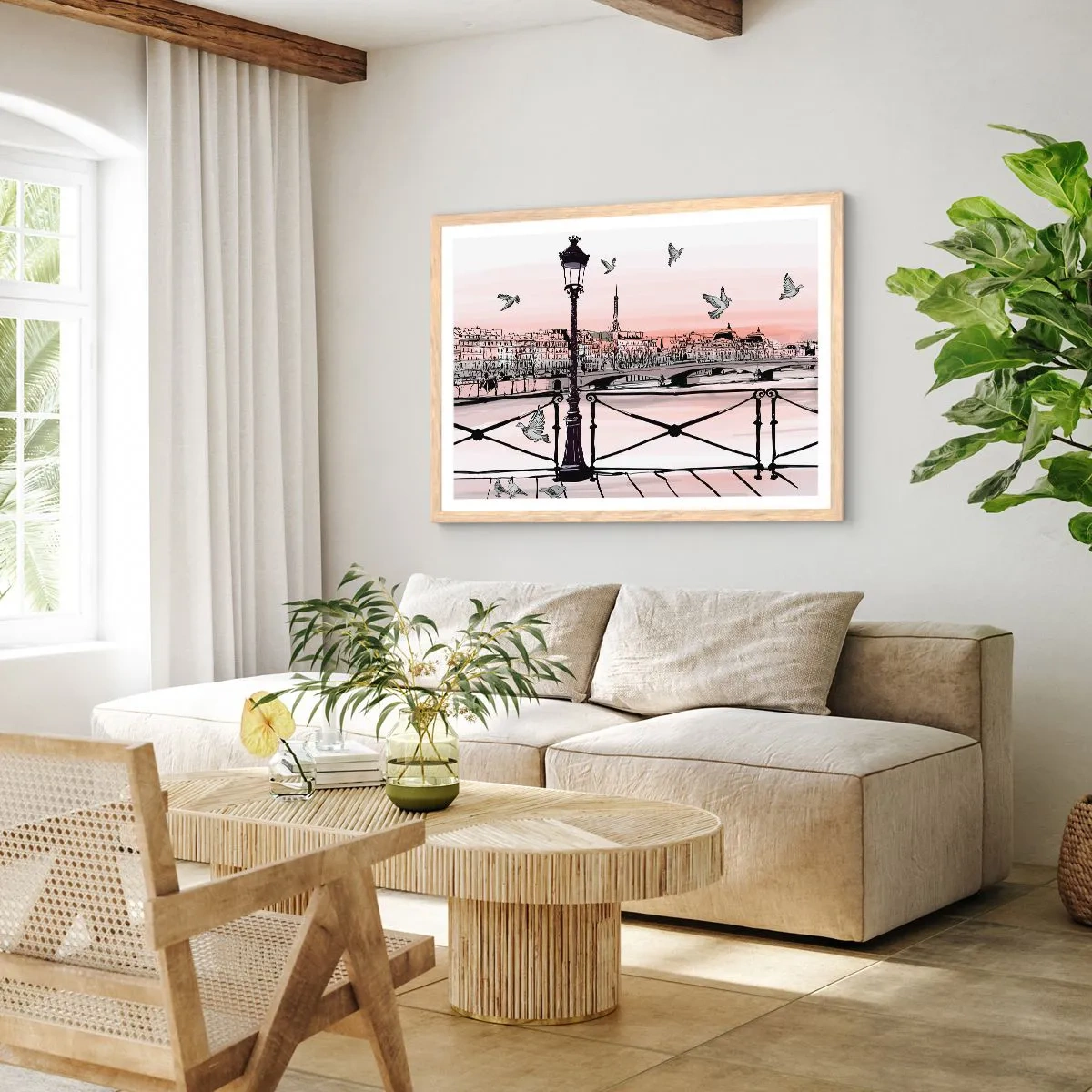 Affiche dans un chêne clair - Poster - Sur les toits de Paris - 100x70 cm