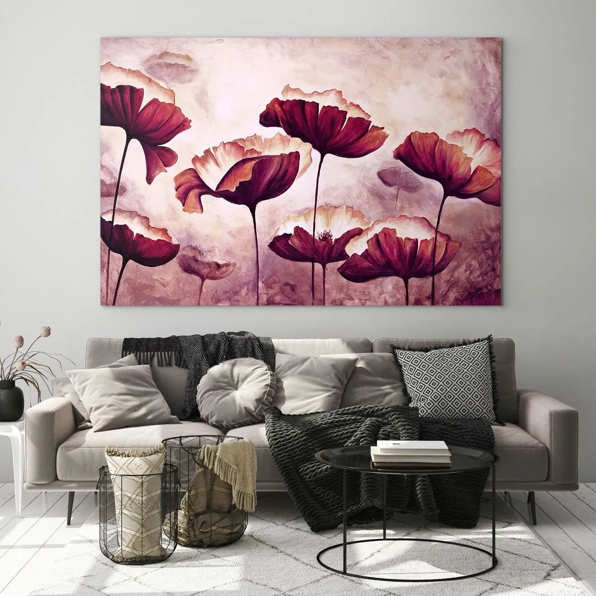 Impression sur verre - Image sur verre - Coquelicots rouges et blancs contre un ciel lumineux - 120x80cm - Pétale rouge et blanc - Décoration murale moderne pour le salon et la chambre ARTTOR