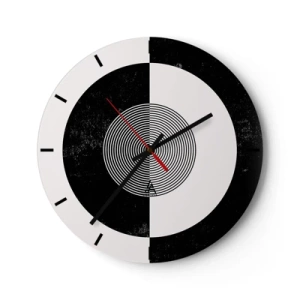 Horloge murale - Pendule murale - Motif abstrait noir et blanc avec des cercles concentriques - 30x30cm - Harmonie de noir et blanc - Décoration murale moderne pour le salon, la cuisine et la chambre ARTTOR