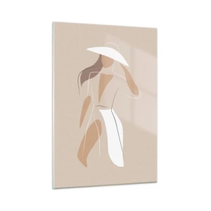 Impression sur verre - Image sur verre - Figure stylisée d'une femme au chapeau blanc - 50x70cm - Lea mode est un jeu - Décoration murale moderne pour le salon et la chambre ARTTOR