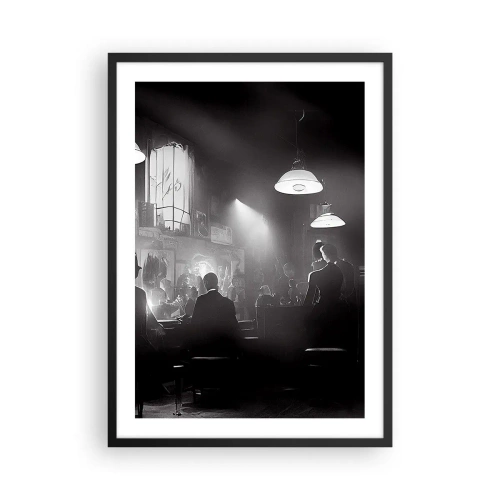 Affiche dans un cadre noir - Poster - Une scène en noir et blanc d'une boîte de nuit de jazz atmosphérique - 50x70cm - Dans une ambiance jazz - Décoration murale moderne pour le salon et la chambre ARTTOR