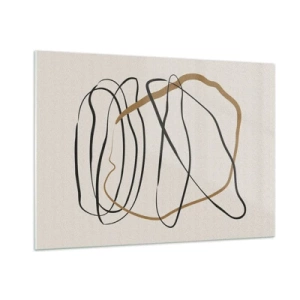 Impression sur verre - Image sur verre - Une composition expressive de lignes noires et brunes sur un fond clair. - 100x70cm - Composition – danse en boucle - Décoration murale moderne pour le salon et la chambre ARTTOR