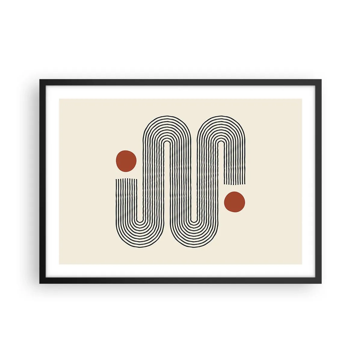 Affiche dans un cadre noir - Poster - Motif géométrique avec des lignes et des cercles orange - 70x50cm - Du début à la fin - Décoration murale moderne pour le salon et la chambre ARTTOR