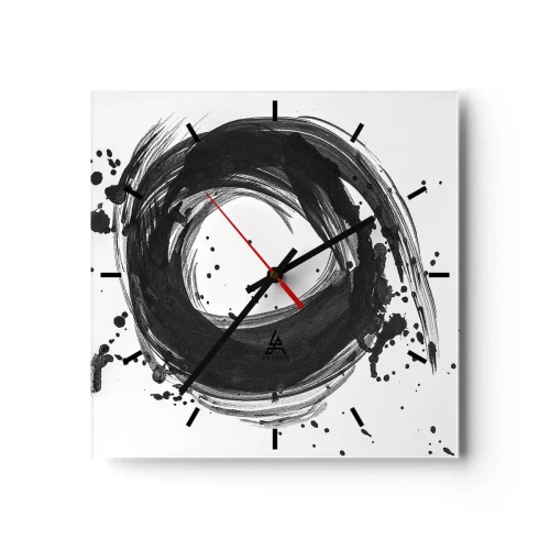 Horloge murale - Pendule murale - Abstraction noire en forme de cercle sur fond blanc - 30x30cm - Le tourbillon de la création - Décoration murale moderne pour le salon et la chambre ARTTOR
