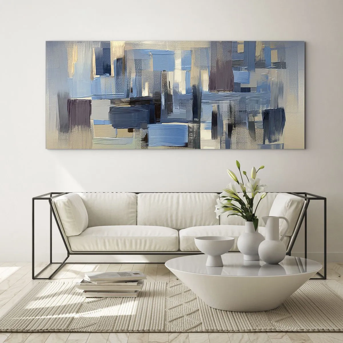 Impression sur verre - Image sur verre - Construction bleue - 90x30 cm