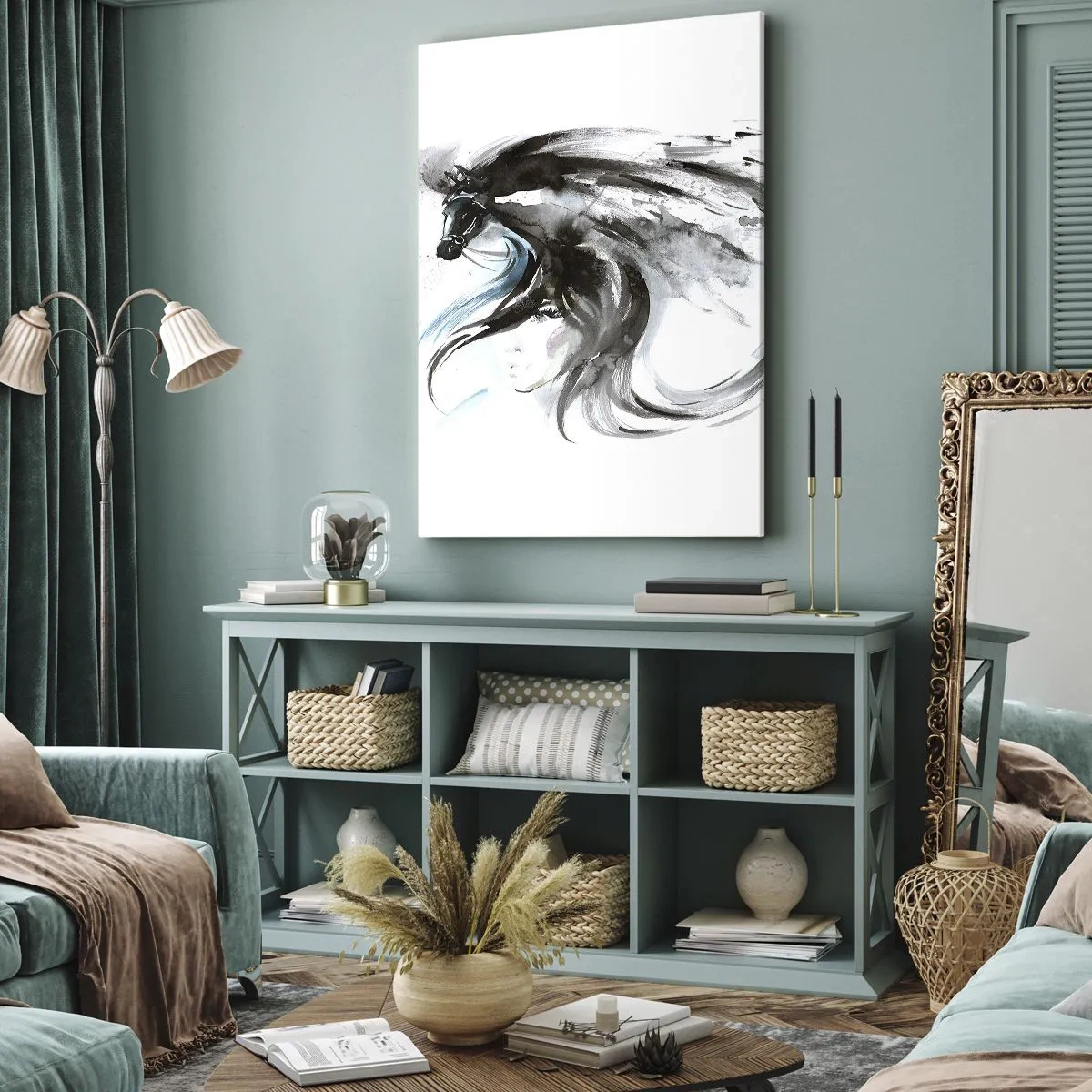 Impression sur toile - Image sur toile - Galop du prince noir - 55x100 cm