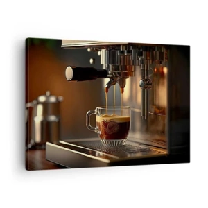 Impression sur toile - Image sur toile - Machine à café avec une tasse d'espresso aromatique - 70x50cm - Un mélange sensuel - Décoration murale moderne pour le salon et la chambre ARTTOR