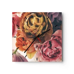 Horloge murale - Pendule murale - Un bouquet de fleurs variées aux couleurs intenses - 30x30cm - La fête de la vie - Décoration murale moderne pour le salon et la chambre ARTTOR