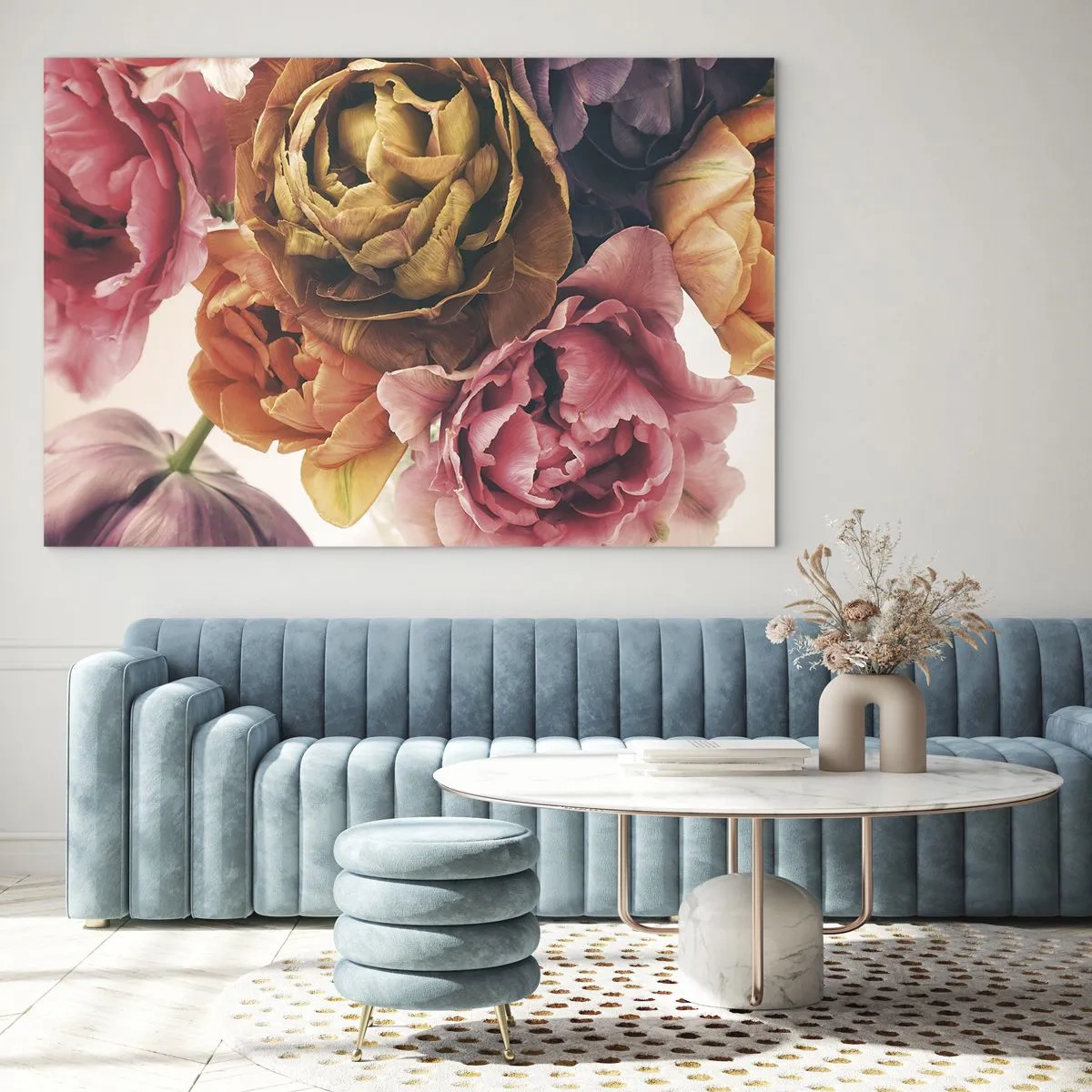 Impression sur verre - Image sur verre - Gros plan d'un bouquet de fleurs multicolores - 100x70cm - La fête de la vie - Décoration murale moderne pour le salon et la chambre ARTTOR