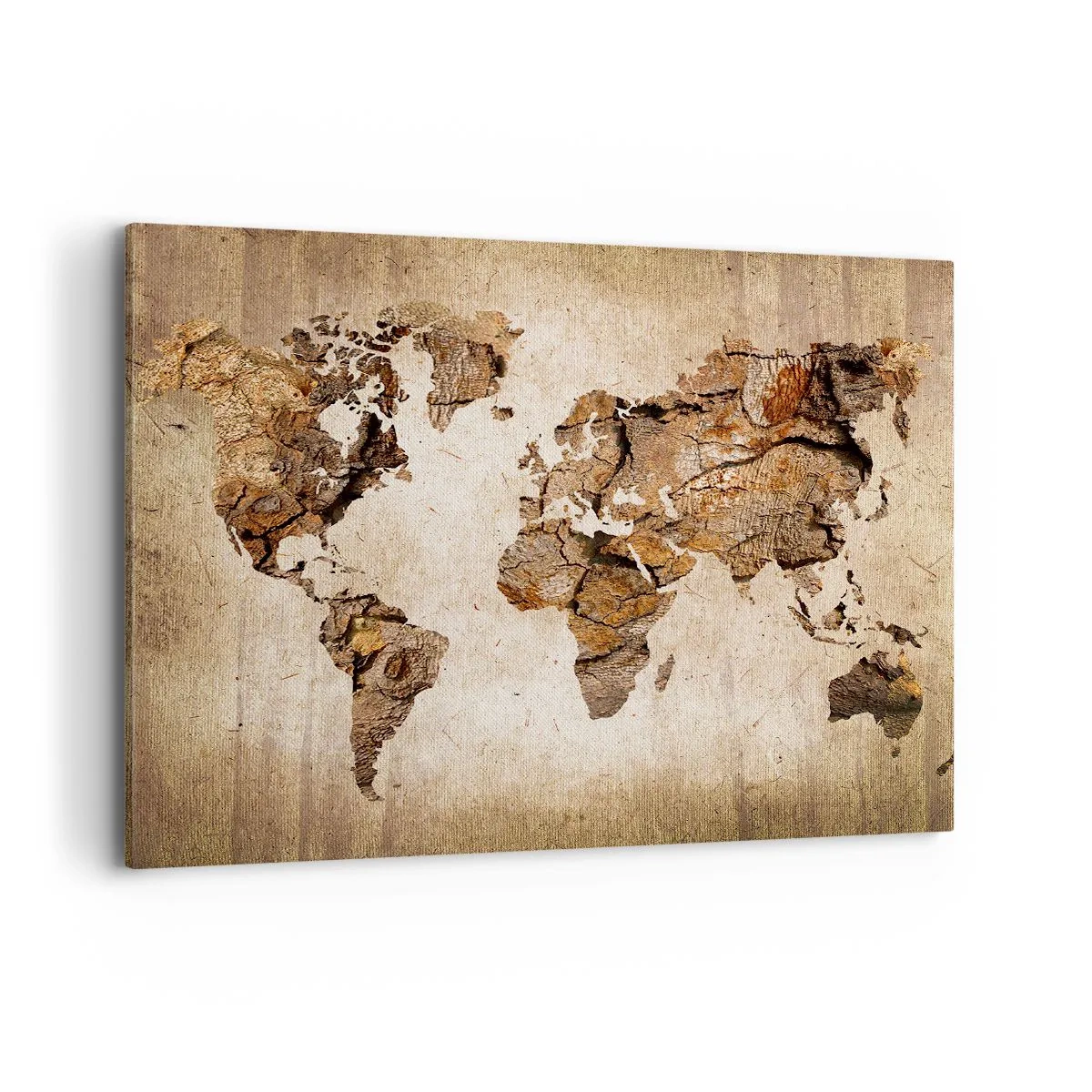 Impression sur toile - Image sur toile - Une carte du monde dans un style rustique en bois - 100x70cm - Découverte du monde - Décoration murale moderne pour le salon et la chambre ARTTOR