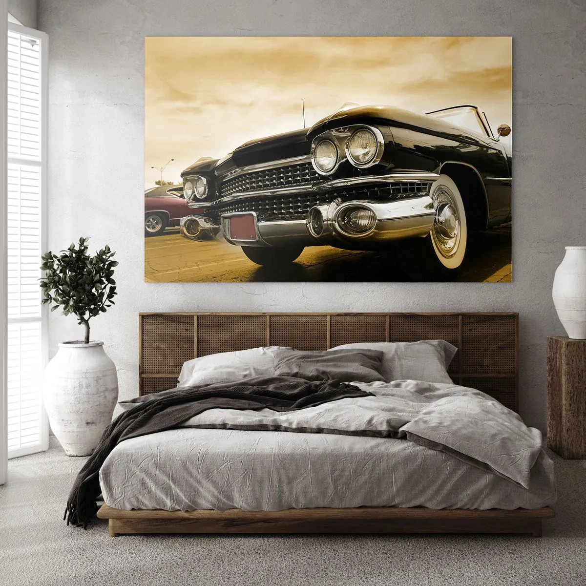 Impression sur verre - Image sur verre - L'avant d'une voiture classique dans un style rétro élégant - 100x70cm - Les classiques ne passent jamais - Décoration murale moderne pour le salon et la chambre ARTTOR