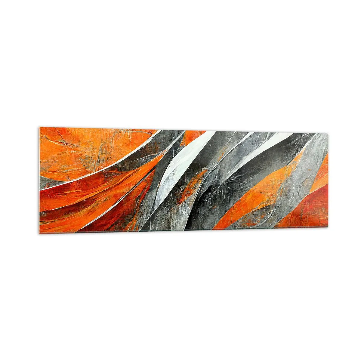 Impression sur verre - Image sur verre - Lignes abstraites dans les tons orange et gris - 160x50cm - Chaleur et froid - Décoration murale moderne pour le salon et la chambre ARTTOR