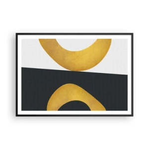 Affiche dans un cadre noir - Poster - Formes géométriques en or sur fond blanc et foncé - 100x70cm - Avant tout : l’or - Décoration murale moderne pour le salon et la chambre ARTTOR