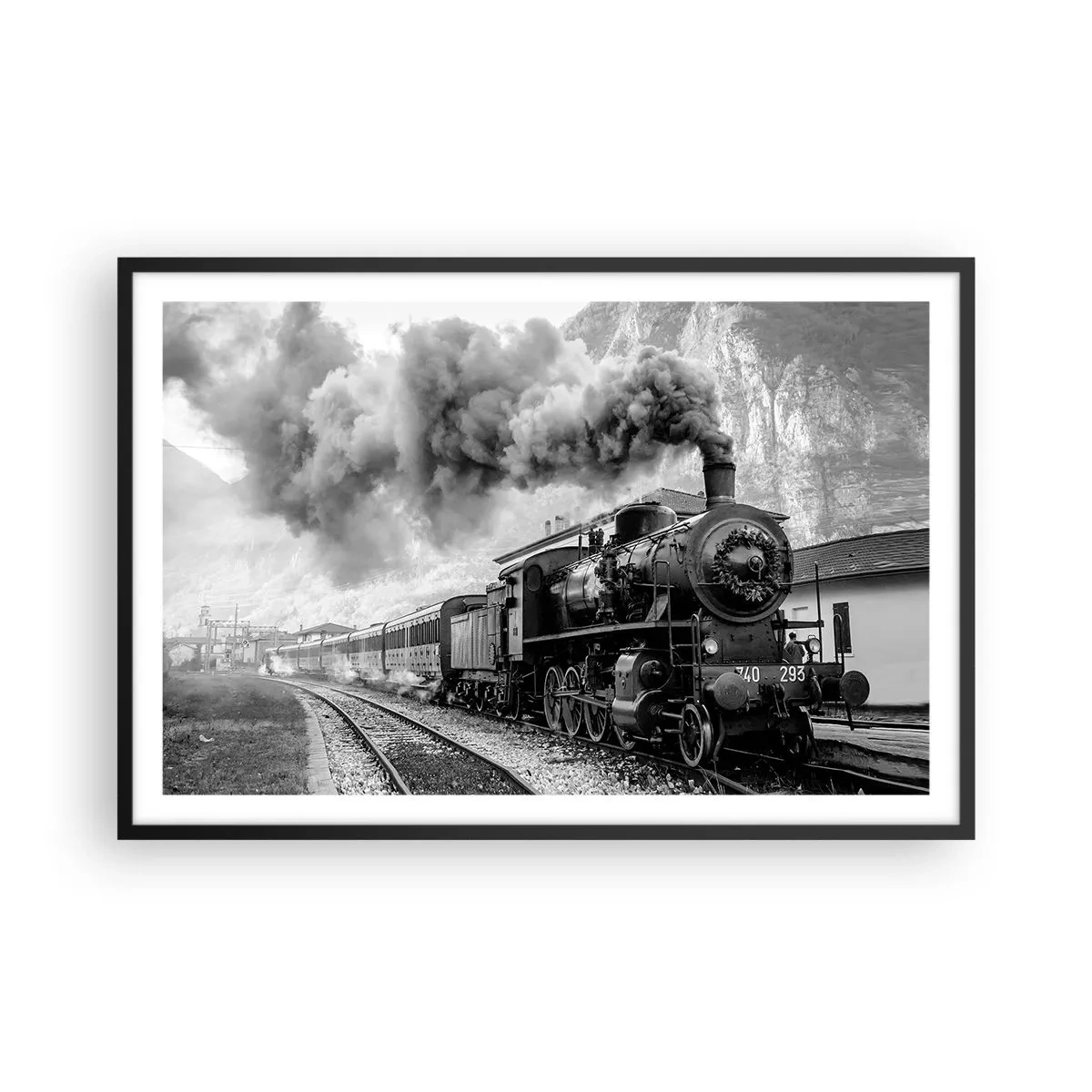 Affiche dans un cadre noir - Poster - Attend à la gare... - 91x61 cm