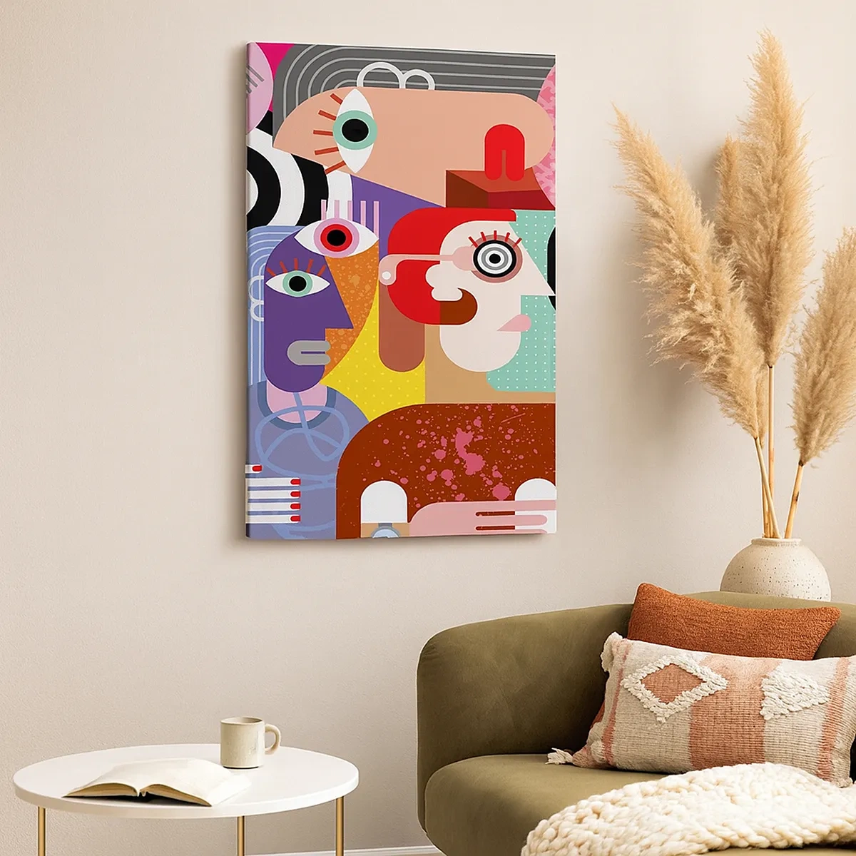 Impression sur toile - Image sur toile - Abstraction colorée avec des visages géométriques - 50x70cm - Nous par M. Picasso - Décoration murale moderne pour le salon et la chambre ARTTOR