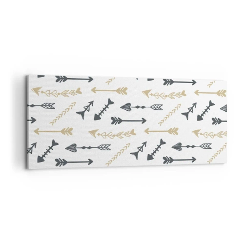 Impression sur toile - Image sur toile - Un motif minimaliste avec des flèches aux couleurs beige et grise. - 120x50cm - Le rêve de l'archer - Décoration murale moderne pour le salon et la chambre ARTTOR