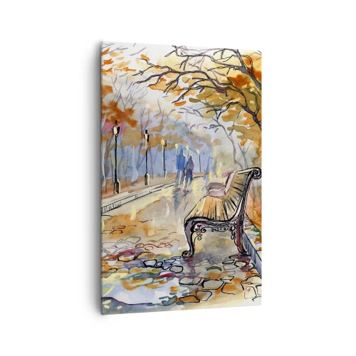 Impression sur toile - Image sur toile - Un parc d'automne avec un banc à l'aquarelle - 80x120cm - Errer ensemble à l'automne - Décoration murale moderne pour le salon et la chambre ARTTOR