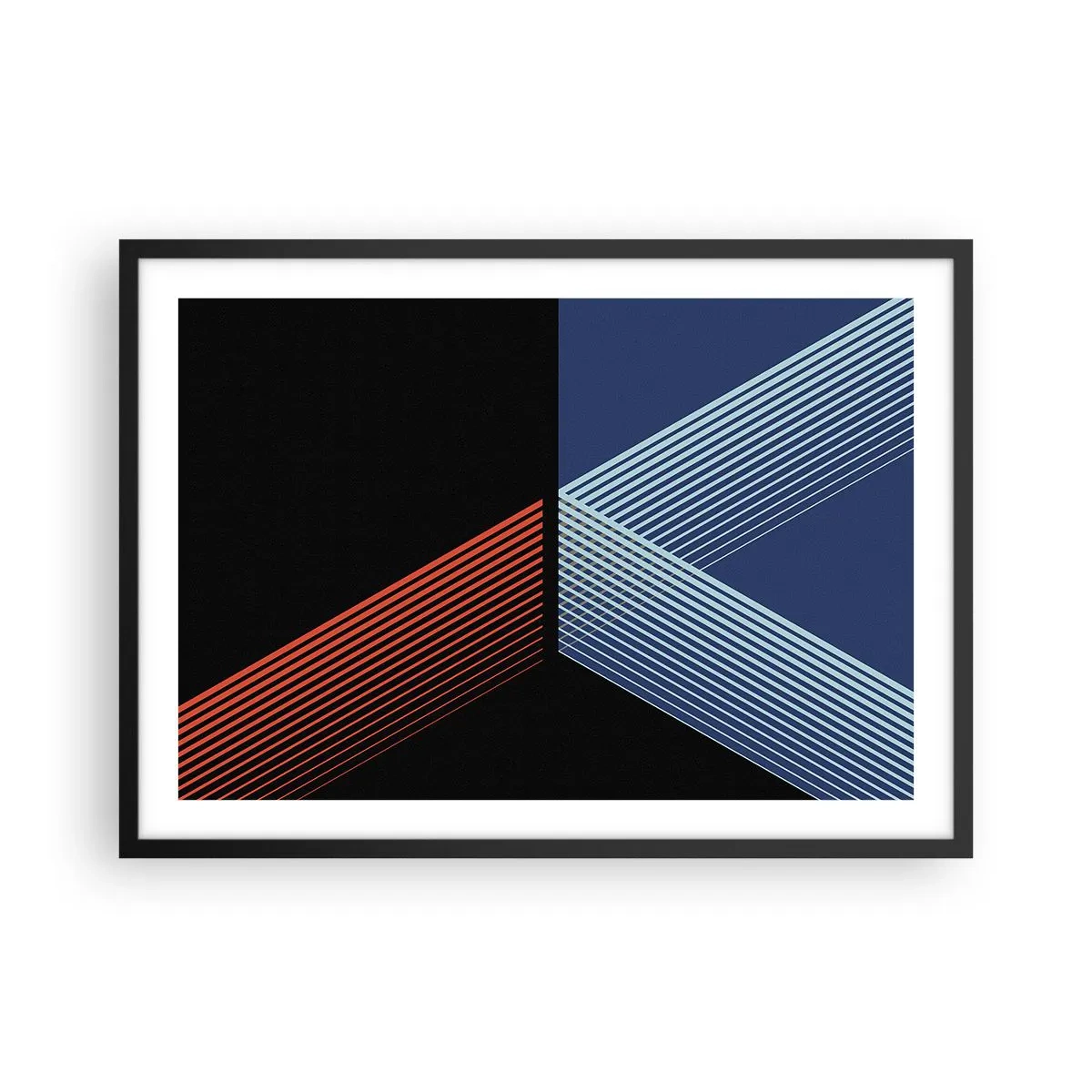 Affiche dans un cadre noir - Poster - Lignes géométriques dans les tons de rouge et de bleu - 70x50cm - Histoire simple - Décoration murale moderne pour le salon et la chambre ARTTOR