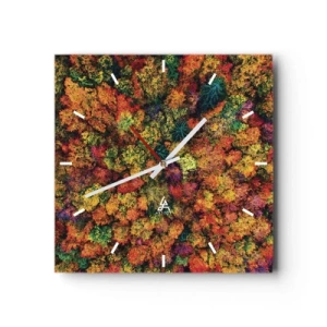 Horloge murale - Pendule murale - Couronnes d'arbres colorées dans la palette d'automne - 30x30cm - Bouquet d'arbres automnal - Décoration murale moderne pour le salon et la chambre ARTTOR