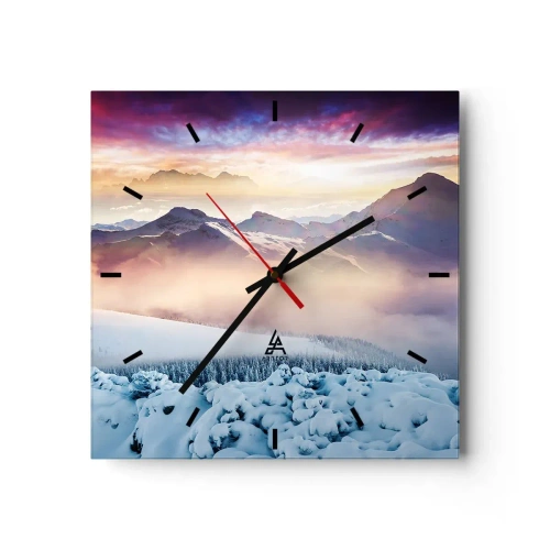 Horloge murale - Pendule murale - Montagnes enneigées à l'aube avec un ciel coloré - 30x30cm - La force et la pureté de la nature - Décoration murale moderne pour le salon et la chambre ARTTOR