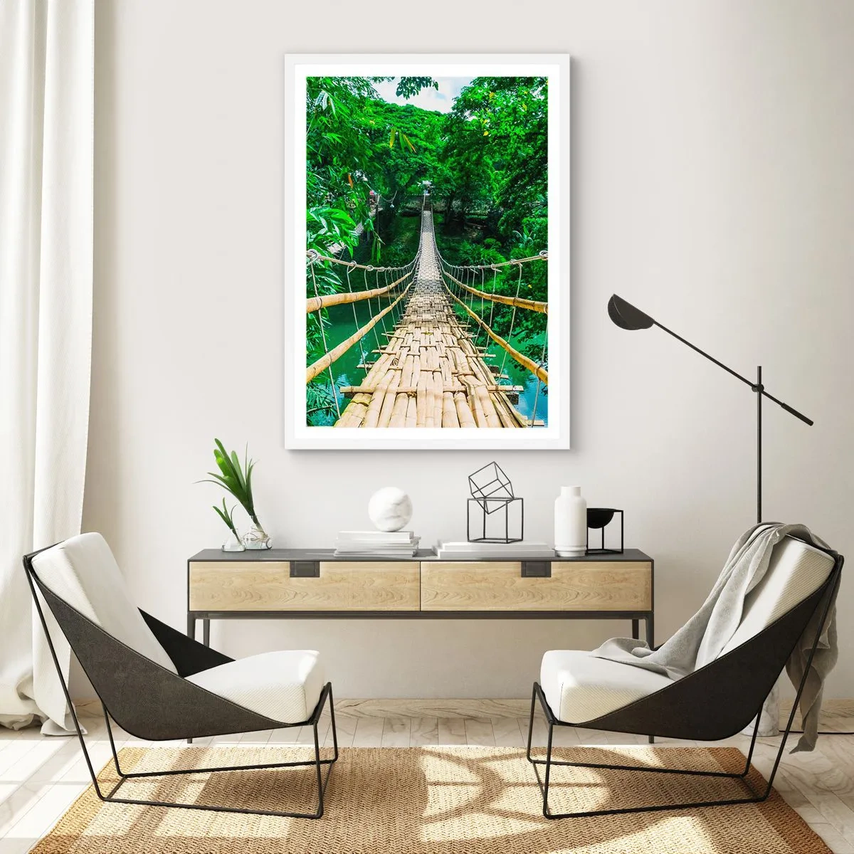 Affiche dans un cadre blanc - Poster - Pont de singe en pleine nature - 70x100 cm