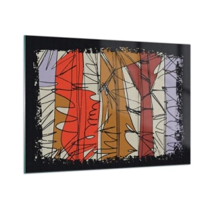 Impression sur verre - Image sur verre - Abstraction graphique avec des rayures colorées et des lignes noires - 100x70cm - Composition spontanée - Décoration murale moderne pour le salon et la chambre ARTTOR