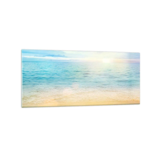 Impression sur verre - Image sur verre - Une plage avec une mer turquoise et un ciel clair - 120x50cm - Le grand bleu - Décoration murale moderne pour le salon et la chambre ARTTOR