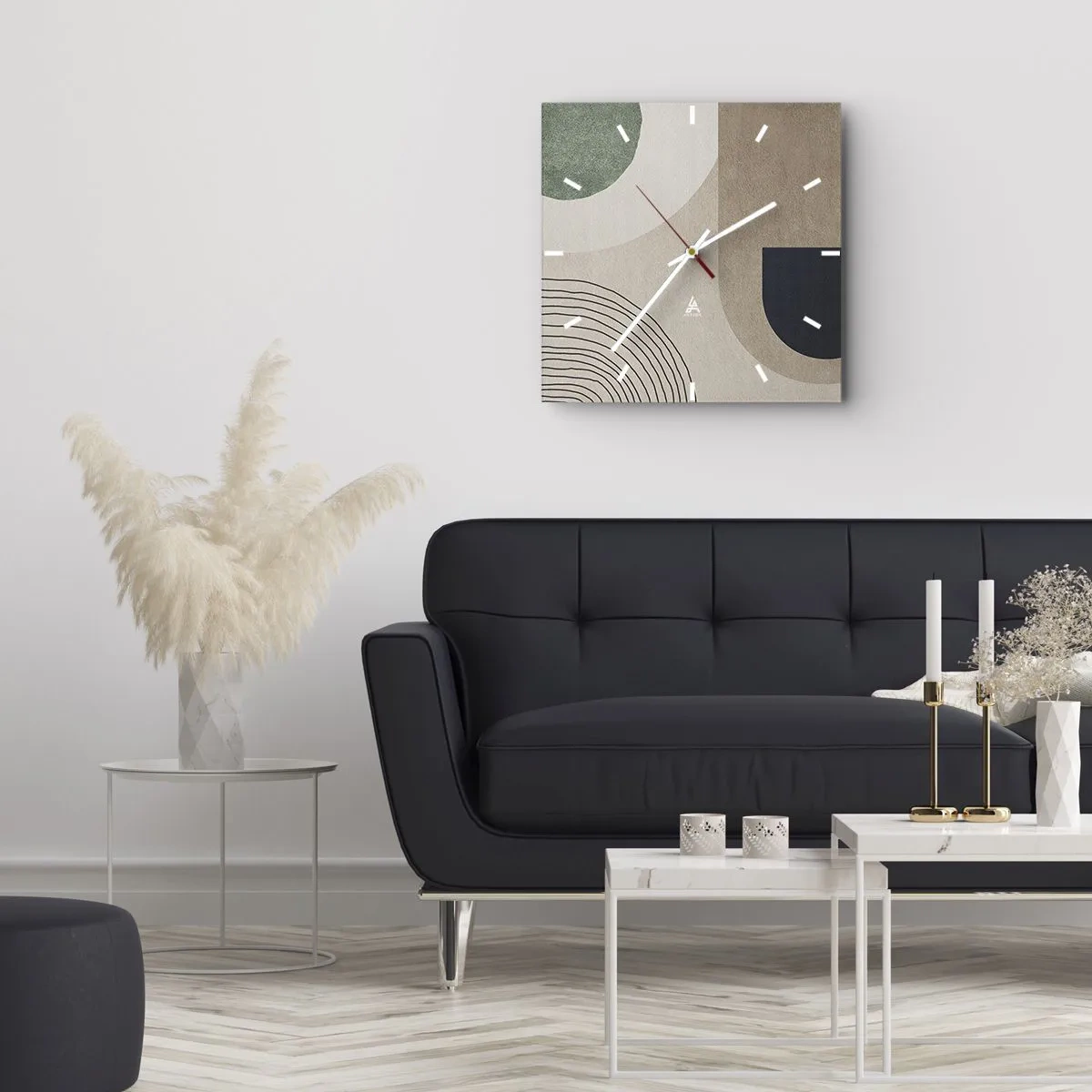 Horloge murale - Pendule murale - Formes géométriques dans les tons beige et vert - 30x30cm - La douceur de l'ovale - Décoration murale moderne pour le salon et la chambre ARTTOR