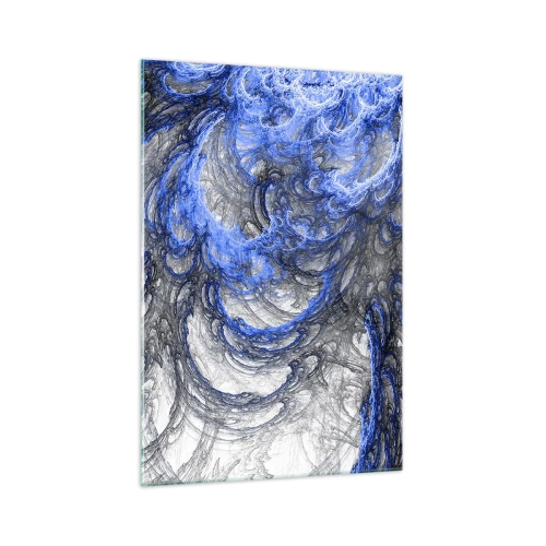 Impression sur verre - Image sur verre - Vagues abstraites dans des tons de bleu et de gris - 70x100cm - La naissance d'une vague - Décoration murale moderne pour le salon et la chambre ARTTOR
