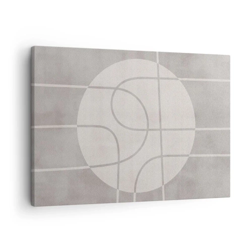 Impression sur toile - Image sur toile - Motif géométrique dans les tons de gris et de blanc - 70x50cm - Circulaire et tout droit - Décoration murale moderne pour le salon et la chambre ARTTOR