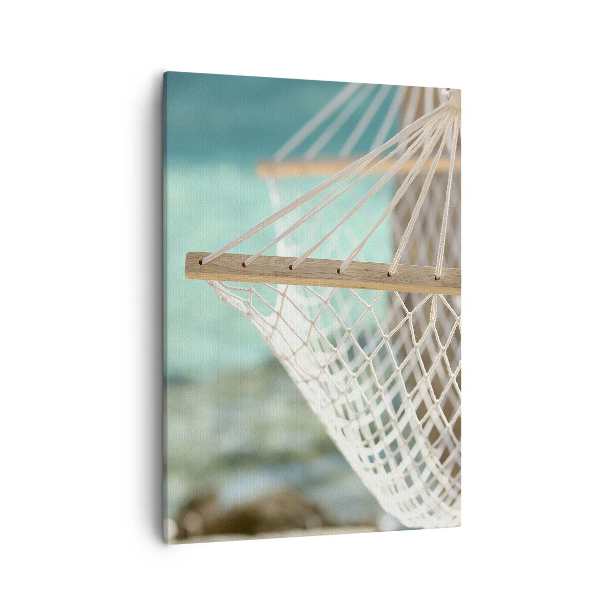 Impression sur toile - Image sur toile - Un hamac surplombant l'eau turquoise - 50x70cm - Le temps de la détente - Décoration murale moderne pour le salon et la chambre ARTTOR